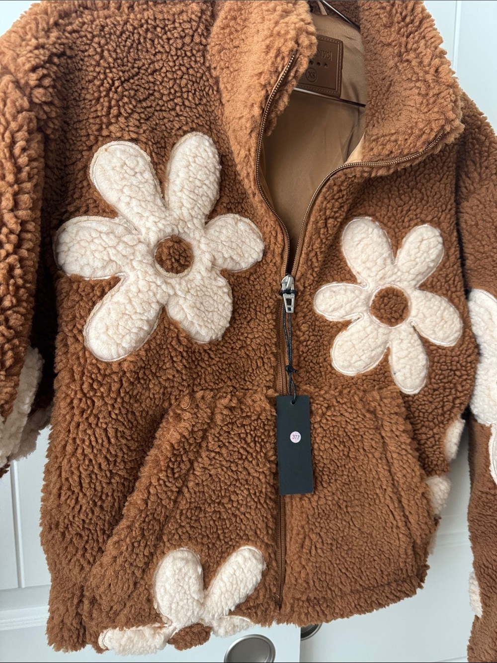 Blank NYC Kids Brown Sherpa Jacket with Cream Floral Appliqués - Picture 5 of 8